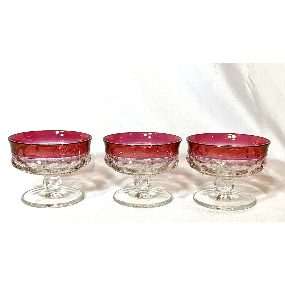 Tiffin Franciscan King's Crown Champagne Coupe X3 Cranberry Ruby Flashed Glass‎